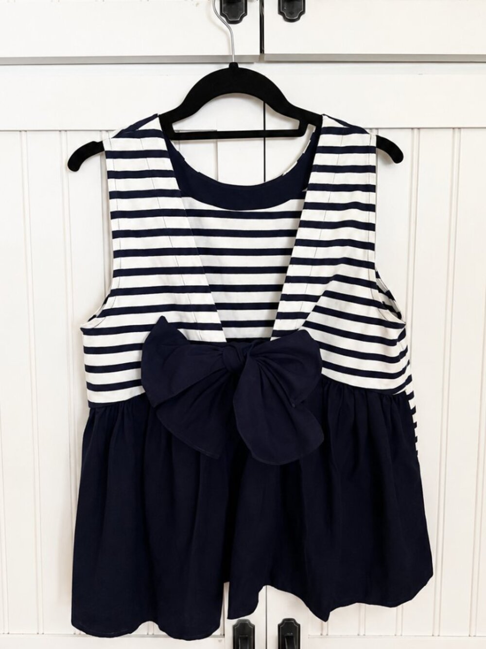 J.Crew Navy & White Striped Bow Back Sleeveless Peplum Top Medium - Picture 2 of 5